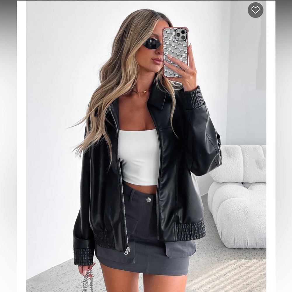White fox leather jacket